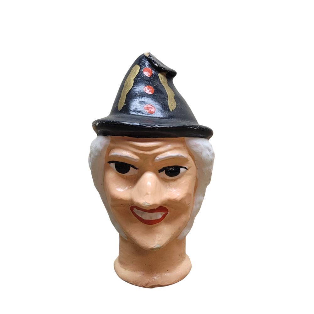 Vintage Halloween Wicked Witch Marionette Puppet Doll Head Handpainted Figurine